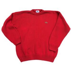 VINTAGE LACOSTE CHEMISE WOVEN KNIT RED PULLOVER SWEATER SIZE L 16/18